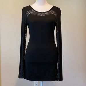 PattyBoutik, Women's long sleeve, long length, lace inset top.